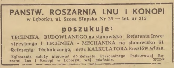 Perełka z „Dziennika Bałtyckiego” z 11 kwietnia 1949 roku czyli ogłoszenie z ofertą pracy m.in. na 