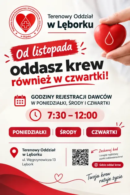 Od listopada dodatkowy dzień na oddawanie krwi w Lęborku.jpg Od listopada dodatkowy dzień na oddawanie krwi w Lęborku