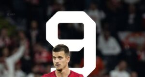 Mateusz Żukowski z Lęborka z numerem dziewięć w reprezentacji Polski